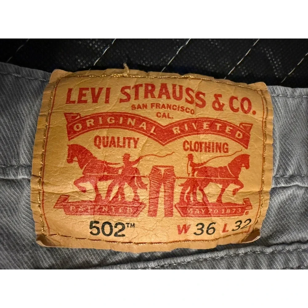 Levi's 502 Regular Taper Pants Mens 36x32 Grey White Tab Stretch Twill Chino
